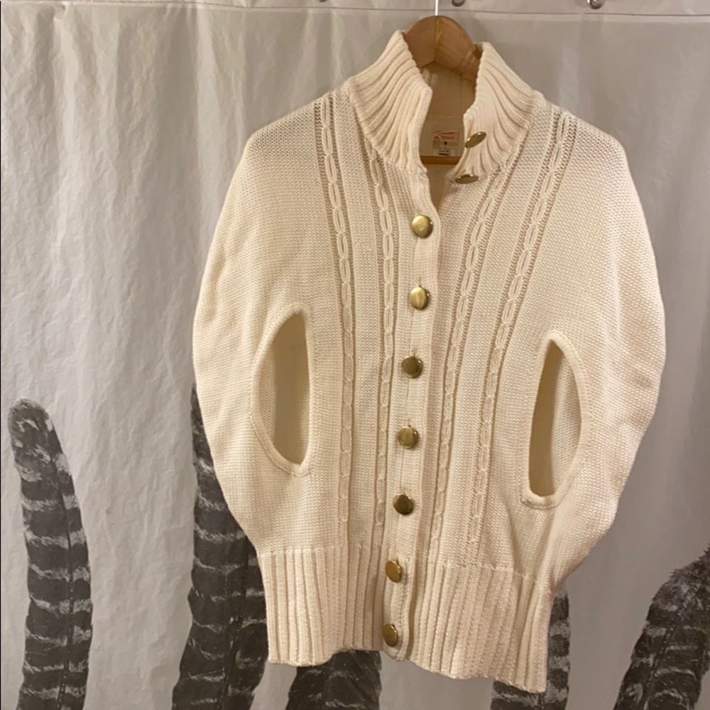 Cream Cable-Knit Button-Up Cardigan Sweater